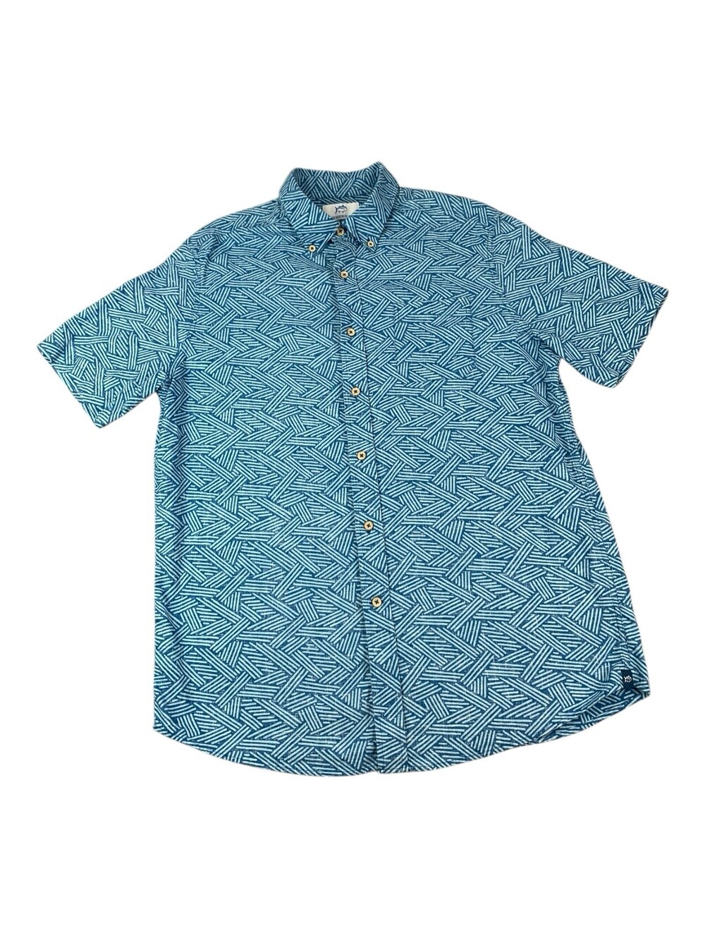 Southern Tide Abstract Scribble Short Sleeve Button Down Linen Shirt Men’s L